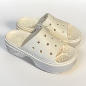 NEW CROCS SIZE M7/W9 Stomp Slide Slip On Wedge Sandal Platform Shoe CHALK WHITE